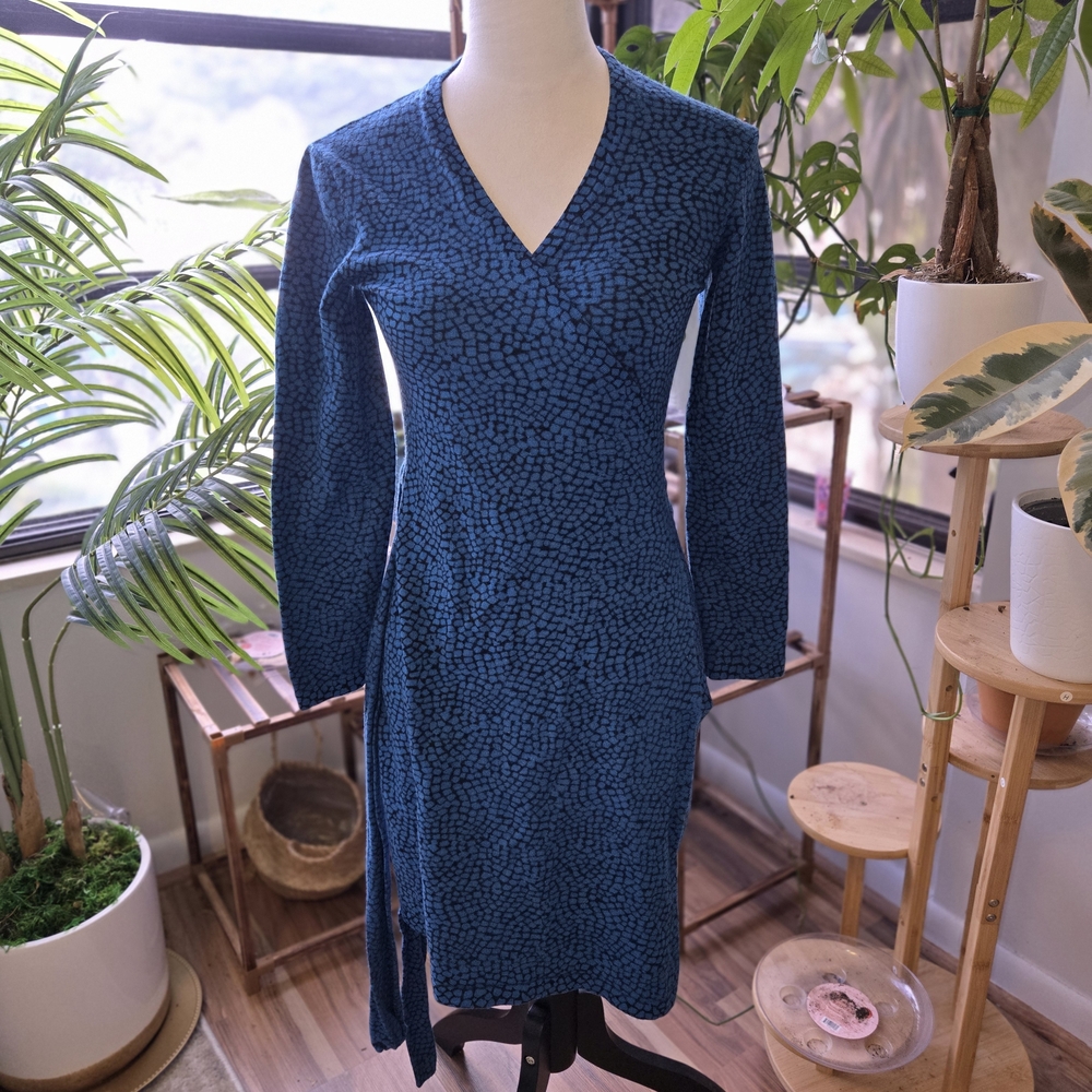 Diane von Furstenberg DVF Blue Wool Wrap Dress Size S